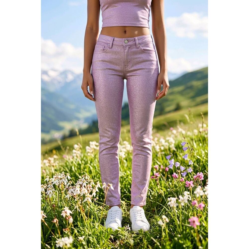 ☔️🔸️Guess Lavender Shimmery Stretch Power Lowrise Skinny Jeans Size 4